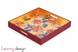 Square lacquer tray with chrysanthemum pattern 40*40*4.5 cm